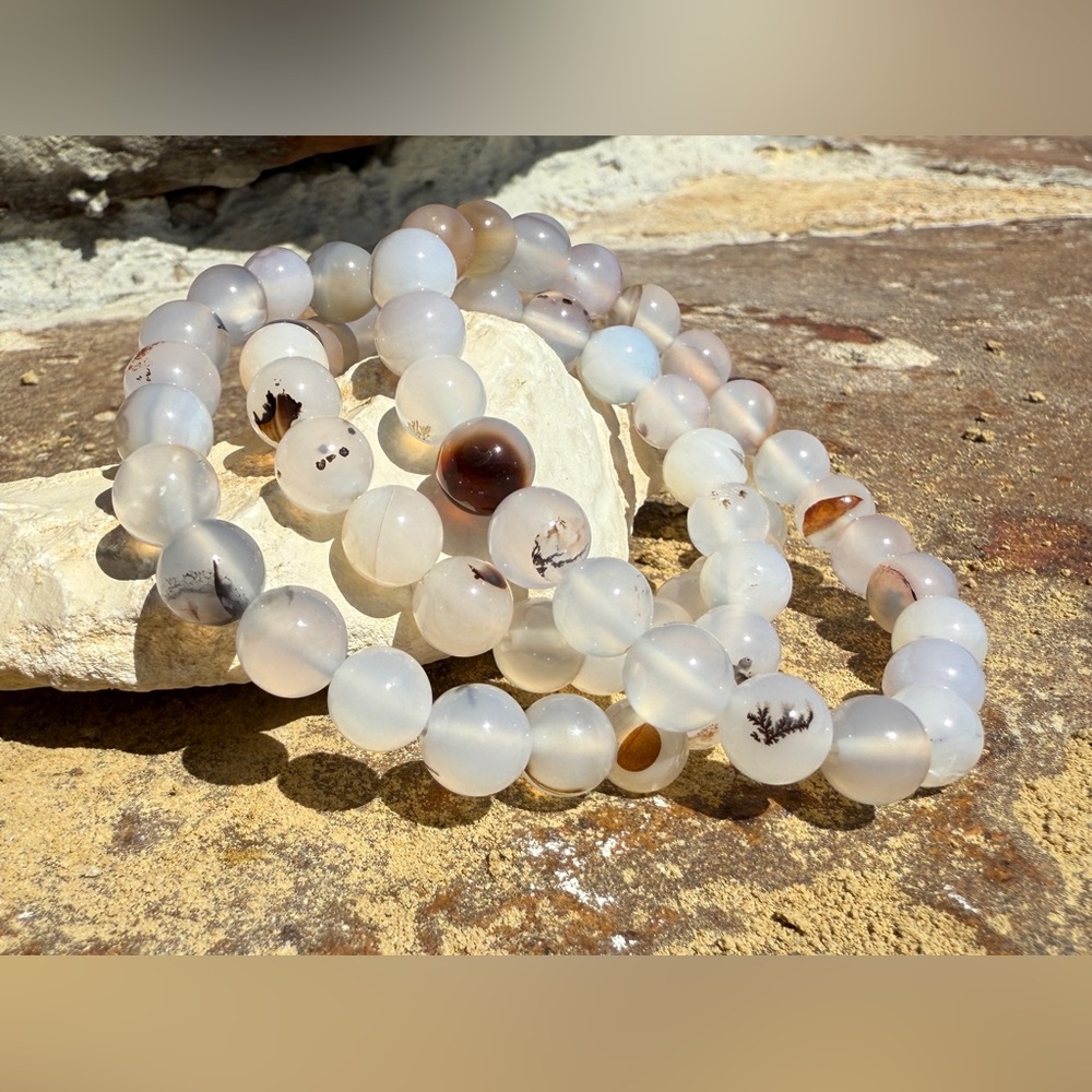 Authentic Montana Agate Precious Gemstone Crystal Beaded Stretch Bracelet - Picture 6 of 10
